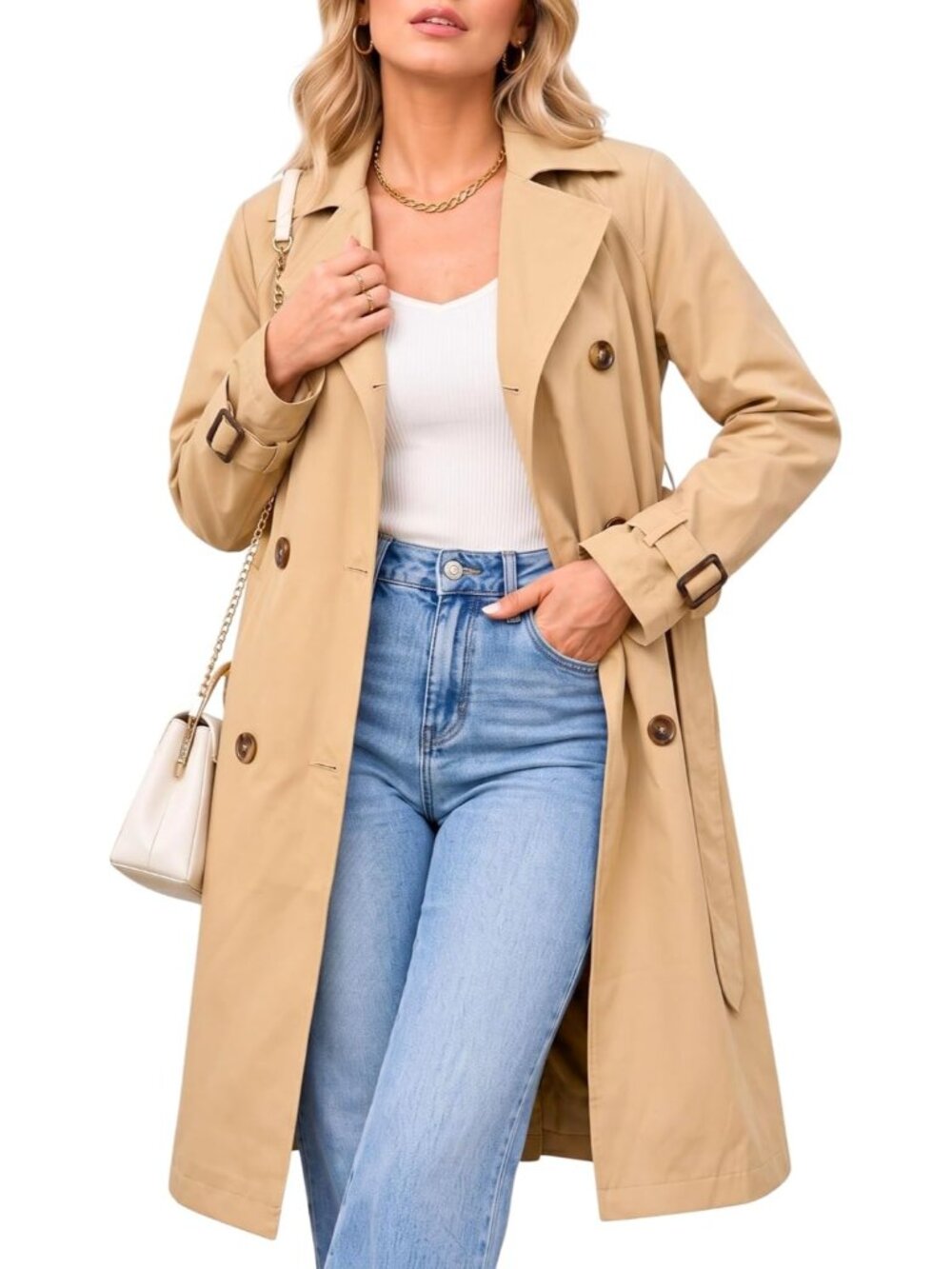 Steve Madden Women's Khaki Long Oversized Notch Collar Lapel Trench Coats